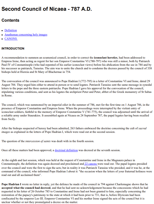 Second Council of Nicea 787 AD